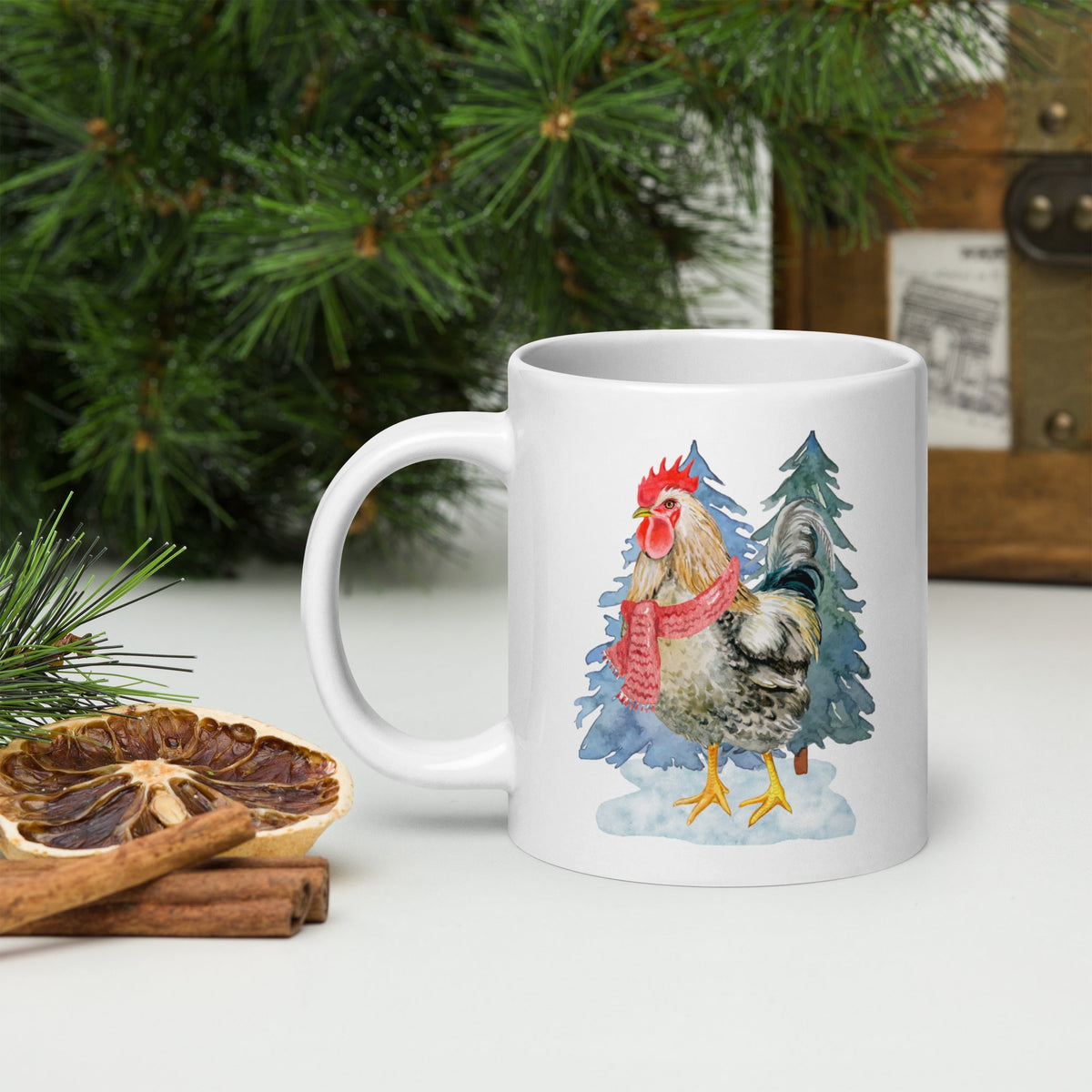 Winter Rooster White Glossy Mug - Cluck It All Farms
