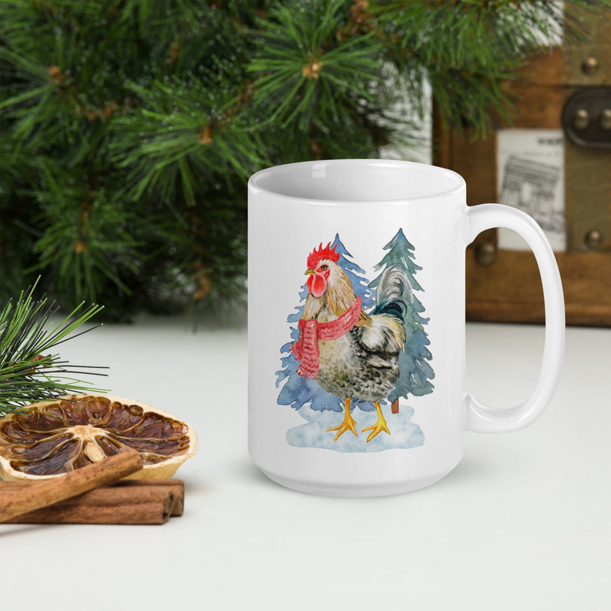 Winter Rooster White Glossy Mug - Cluck It All Farms