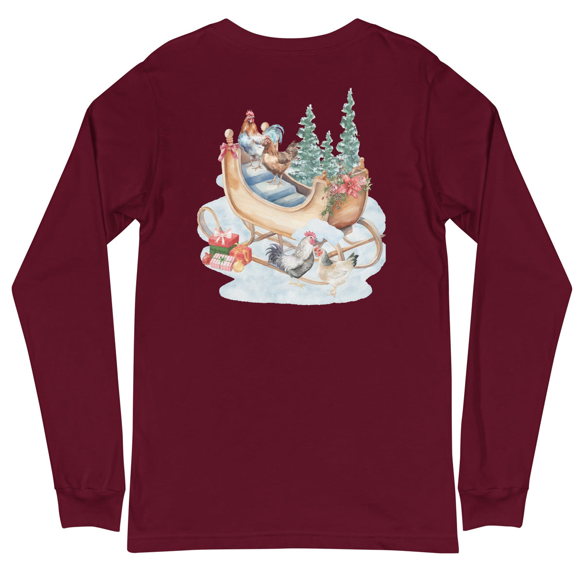 Winter Sleigh BACK PRINT Unisex Long Sleeve Tee - Cluck It All Farms