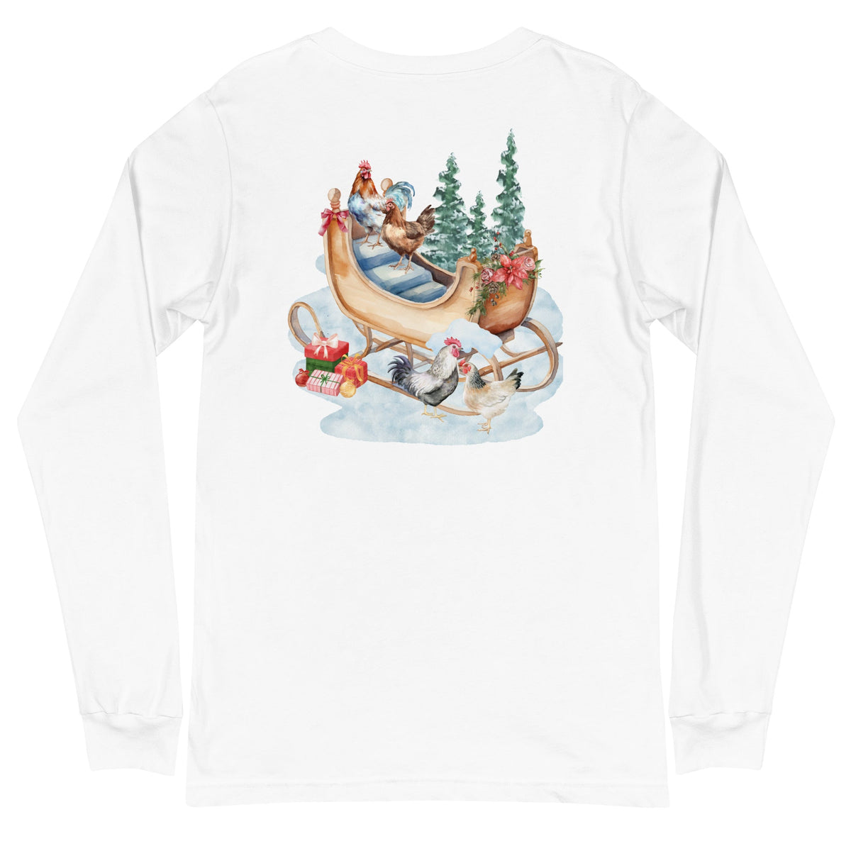 Winter Sleigh BACK PRINT Unisex Long Sleeve Tee - Cluck It All Farms