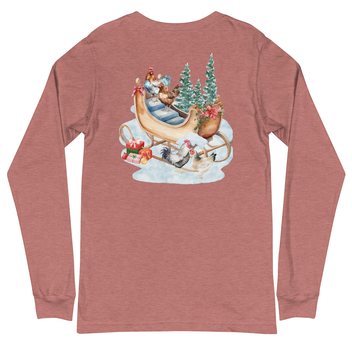 Winter Sleigh BACK PRINT Unisex Long Sleeve Tee - Cluck It All Farms