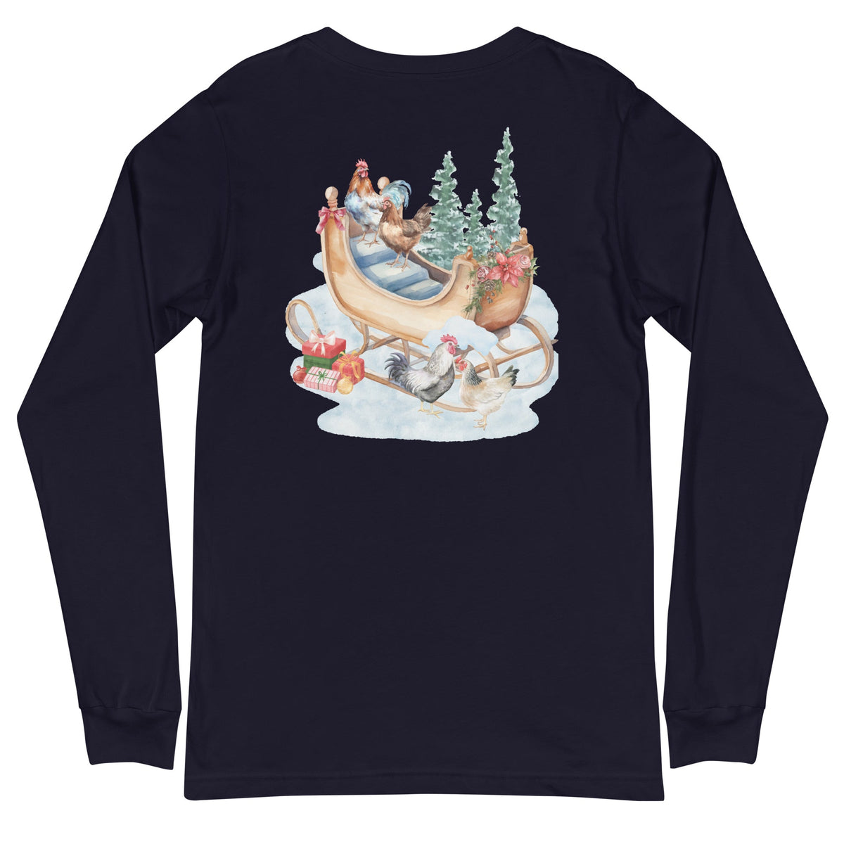 Winter Sleigh BACK PRINT Unisex Long Sleeve Tee - Cluck It All Farms