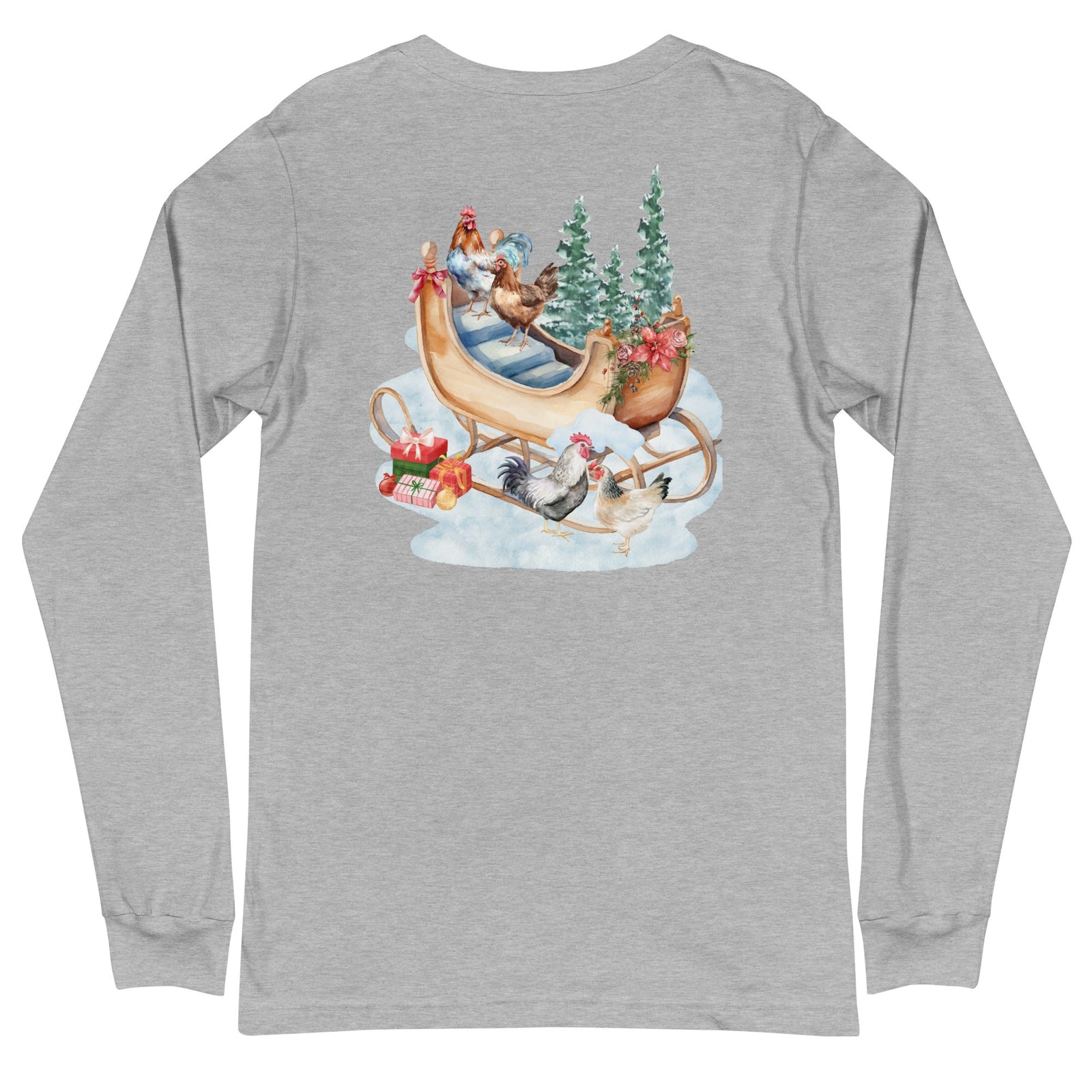 Winter Sleigh BACK PRINT Unisex Long Sleeve Tee - Cluck It All Farms
