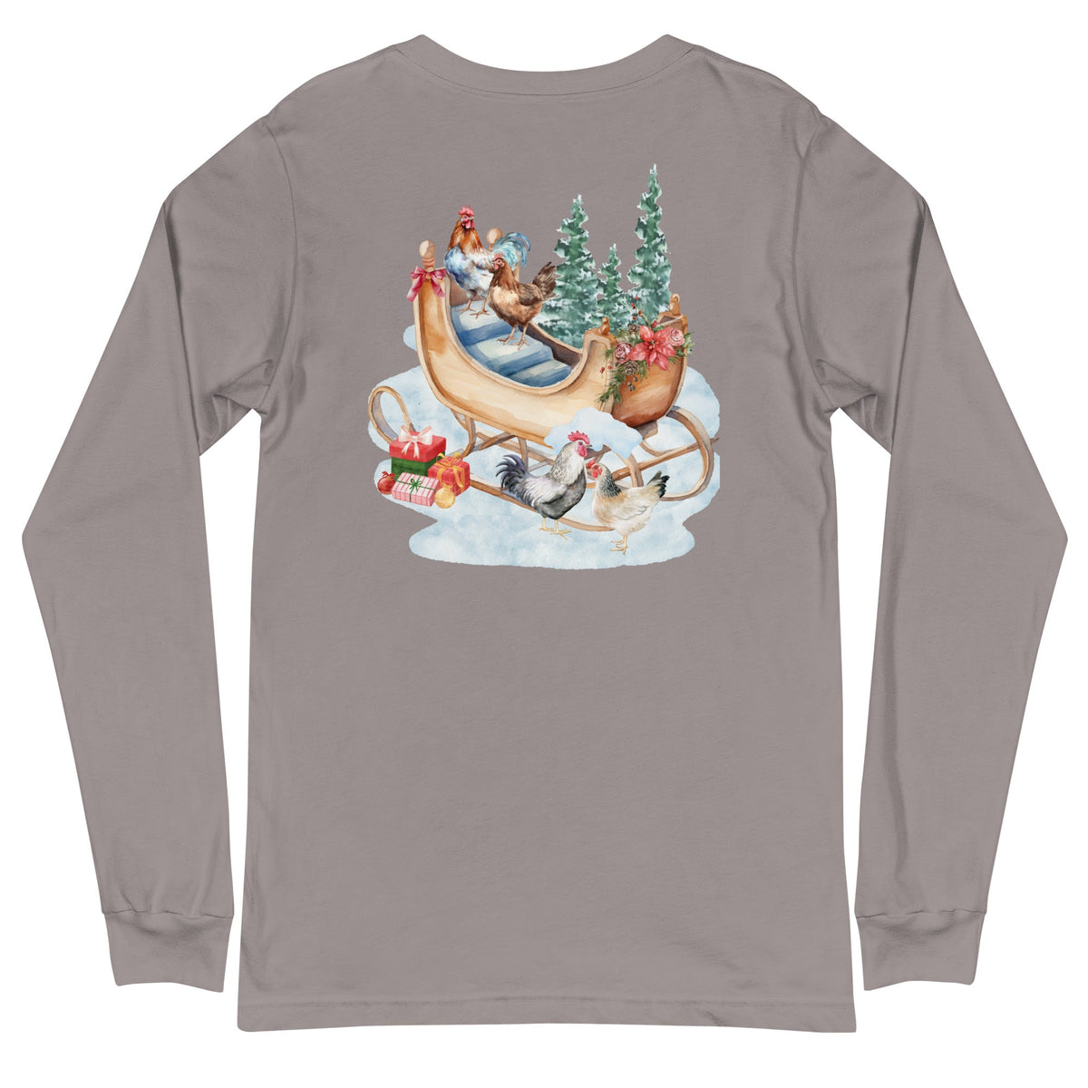 Winter Sleigh BACK PRINT Unisex Long Sleeve Tee - Cluck It All Farms