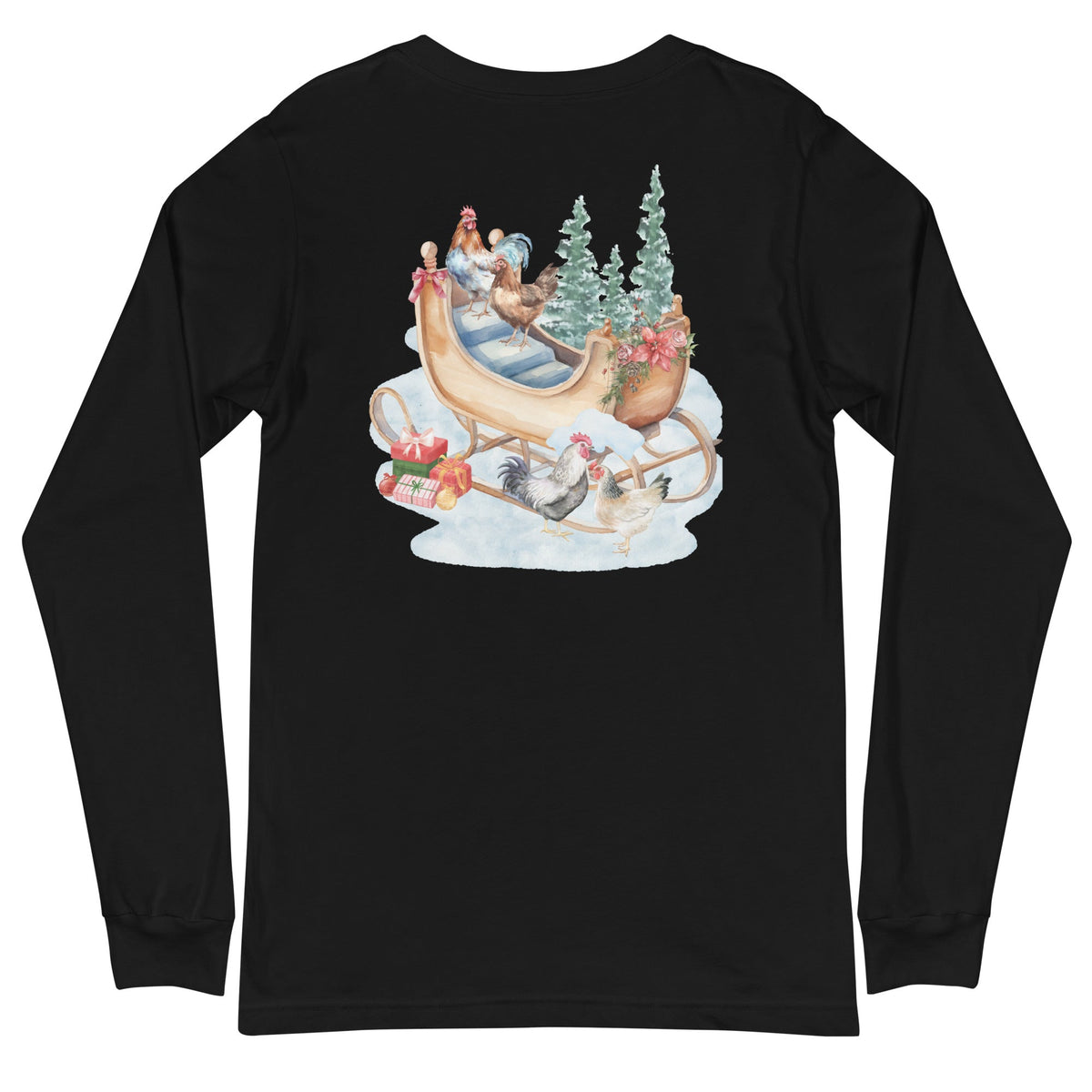 Winter Sleigh BACK PRINT Unisex Long Sleeve Tee - Cluck It All Farms