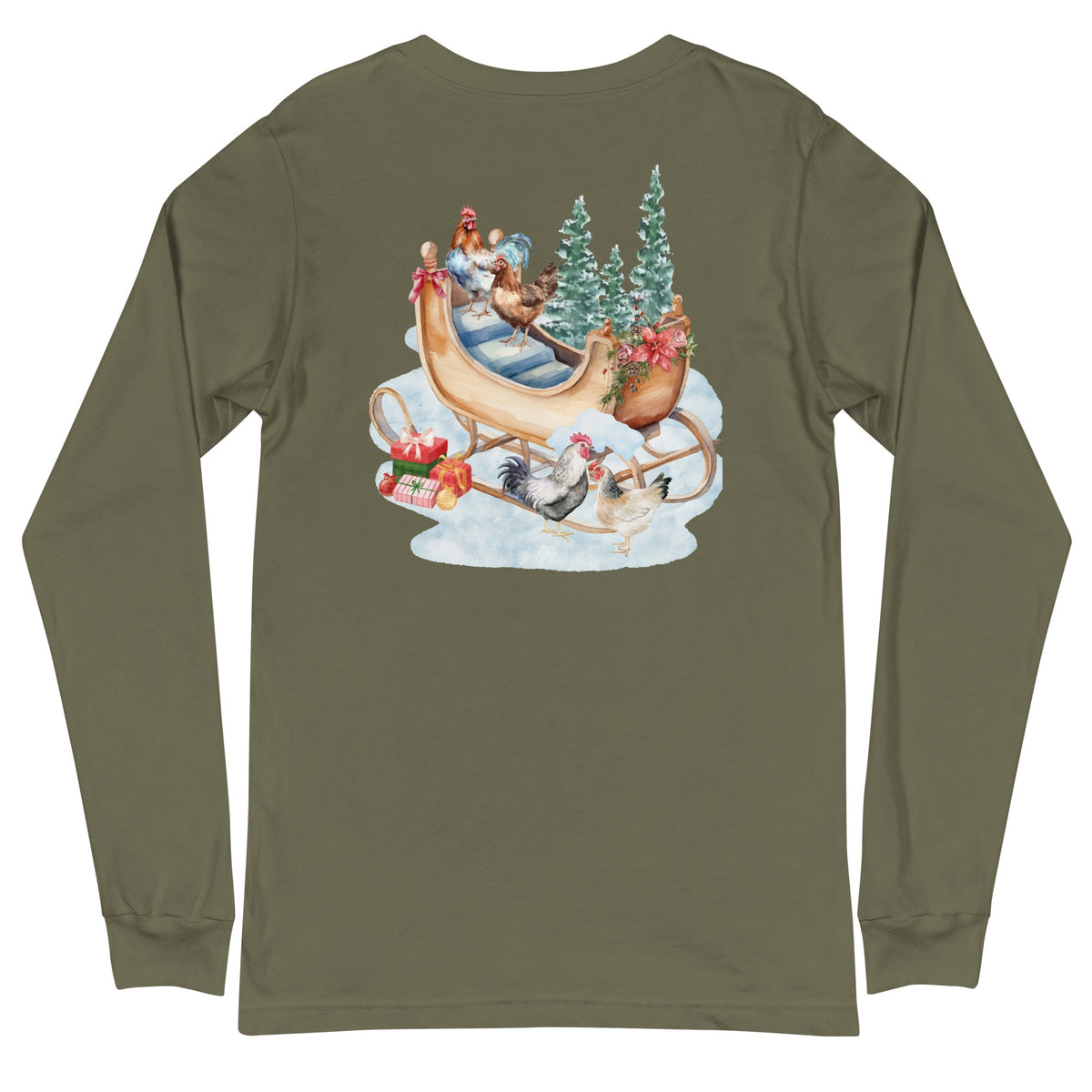 Winter Sleigh BACK PRINT Unisex Long Sleeve Tee - Cluck It All Farms