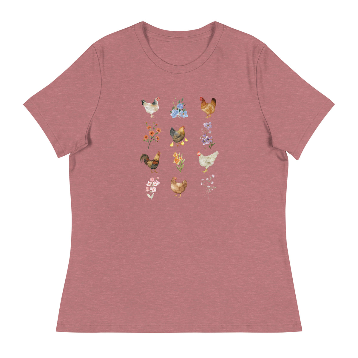 Watercolor Floral Chicken Women&#39;s Relaxed T-Shirt