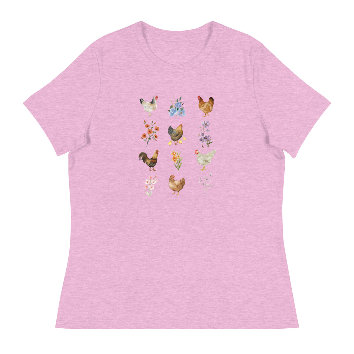 Watercolor Floral Chicken Women&#39;s Relaxed T-Shirt