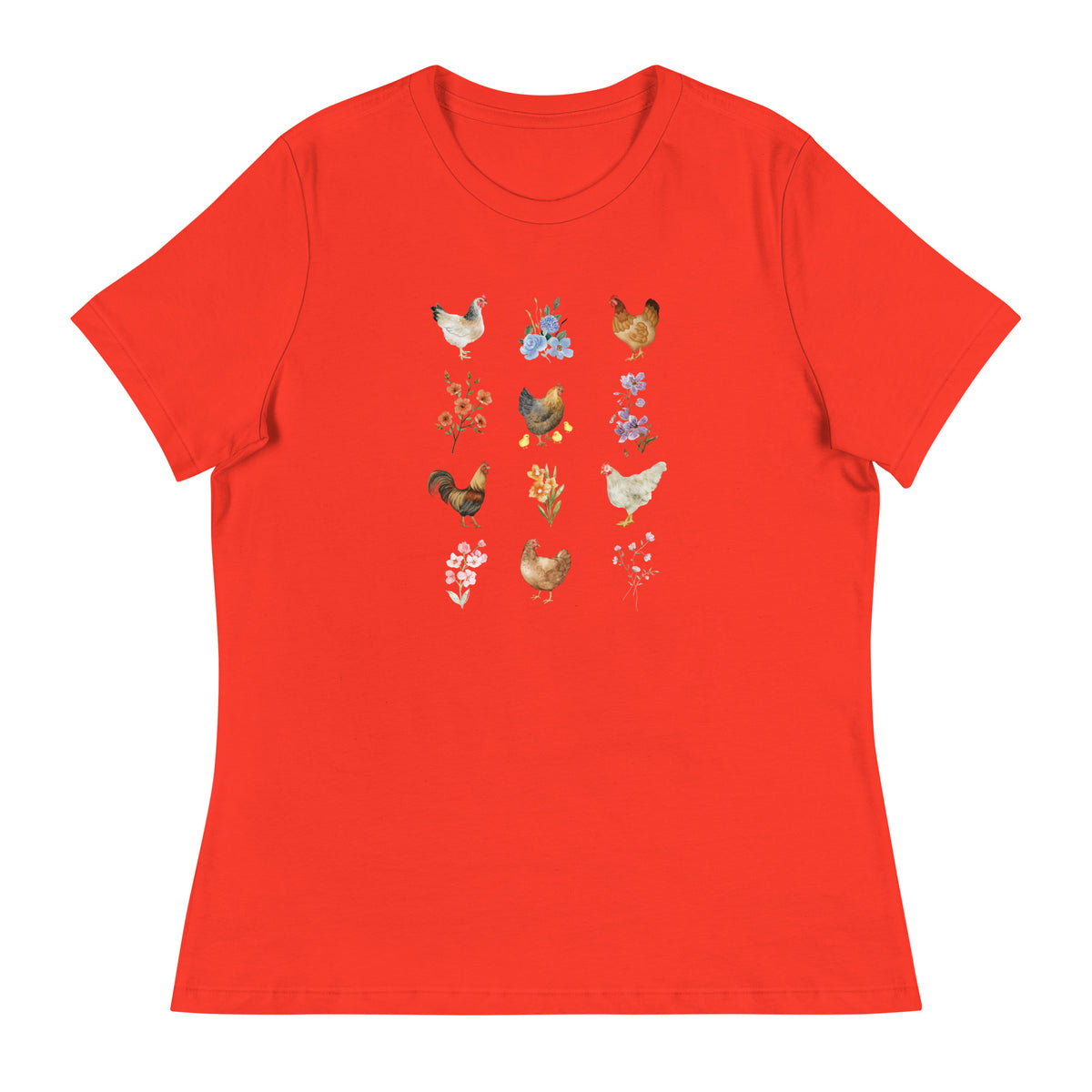 Watercolor Floral Chicken Women&#39;s Relaxed T-Shirt