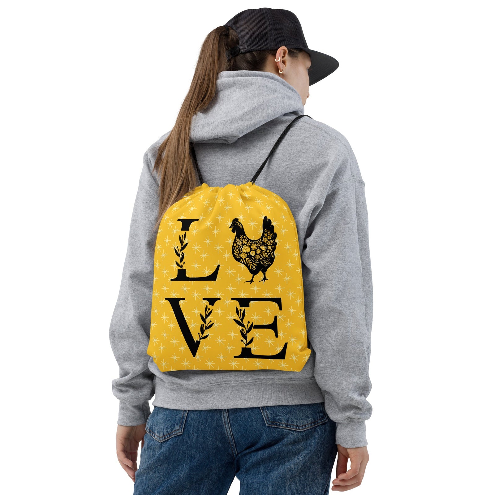 Yellow Chicken Love Drawstring Bag - Cluck It All Farms