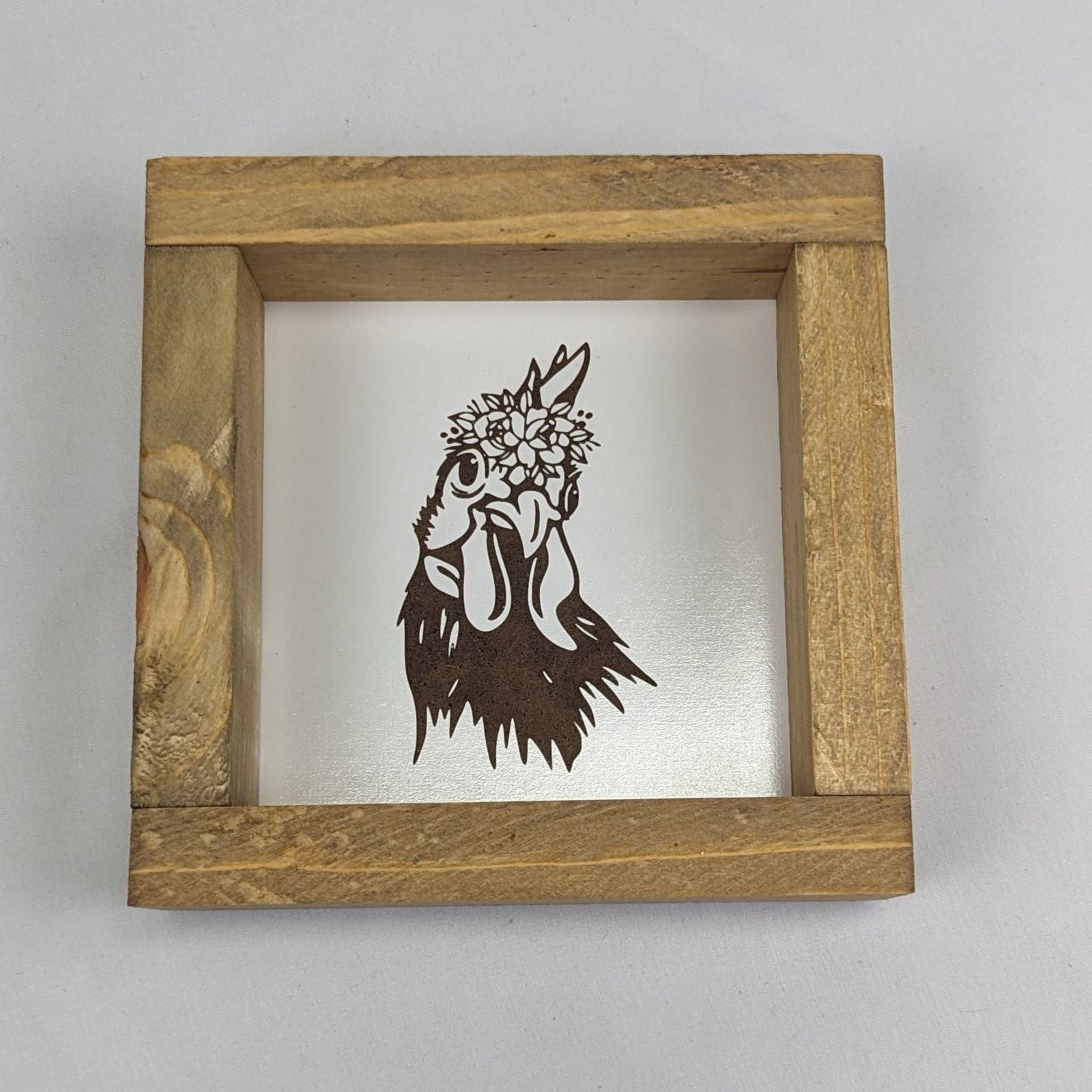 6" x 6" Floral Chicken Sign With Wood Frame - Cluck It All Farms