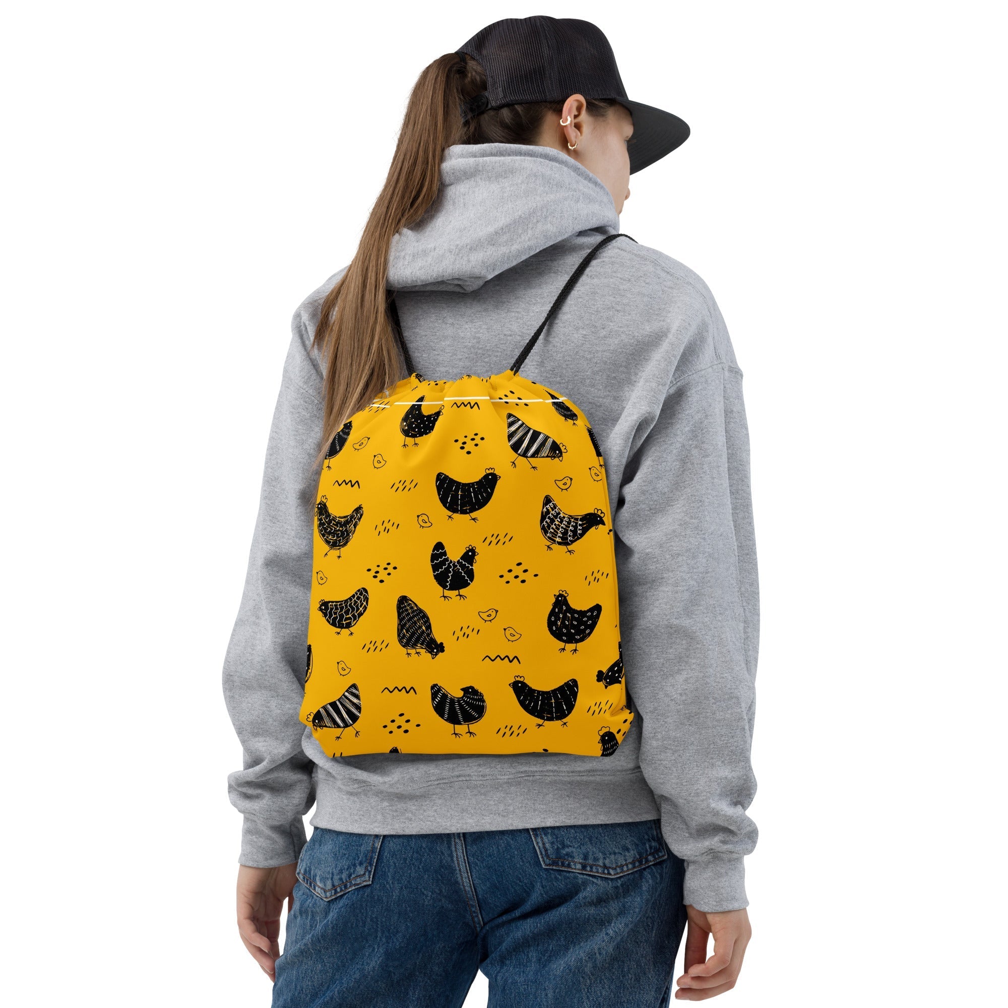 Vintage Yellow Chicken Drawstring Bag - Cluck It All Farms